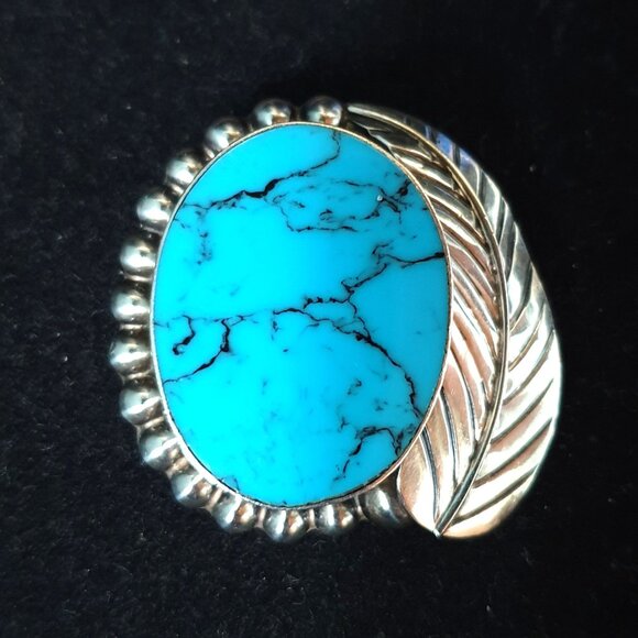 Vintage TC-25 Taxco Mexico Sterling Genuine Turquoise Statement Pendant & Brooch - Picture 3 of 11
